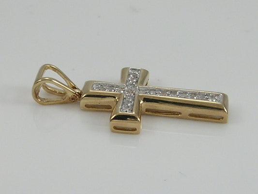 Vintage 9ct Gold  0.15ct Diamond Cross Pendant H/MK