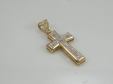 Vintage 9ct Gold  0.15ct Diamond Cross Pendant H/MK