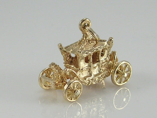 Vintage 3D 9ct Gold Royal Carriage Charm Movable  H/MK 1977