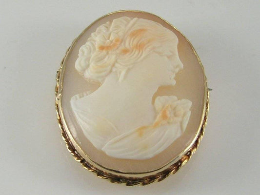 Vintage 9ct Gold Rope Design Cameo Brooch