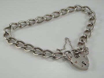 Vintage Sterling Silver Curb Link Padlock Bracelet. 14g H/MK 1973  RP