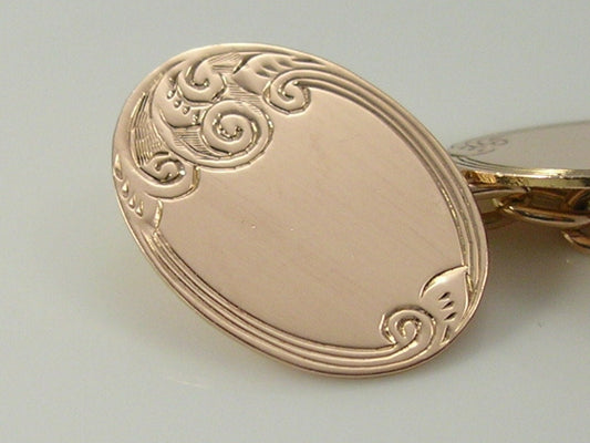 Vintage Oval 9ct Gold Cufflinks. H/MK 1924