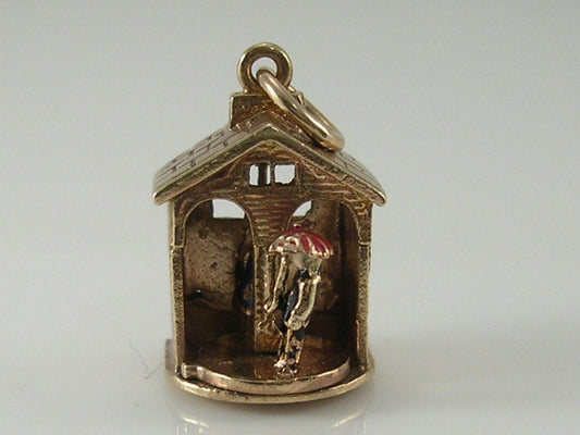 Vintage 3D 9ct Gold Movable Weather House Charm H/MK 1959