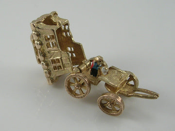 Vintage 3D 9ct Gold Movable Romany Gypsy Caravan Charm  H/MK 1969 GJLd