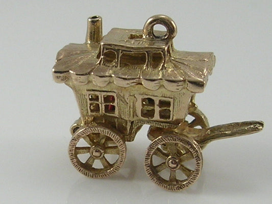 Vintage 3D 9ct Gold Movable Romany Gypsy Caravan Charm  H/MK 1969 GJLd
