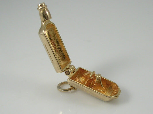 Vintage 3D 9ct Gold Nuvo Ship In Bottle Charm   H/MK 1963    RP