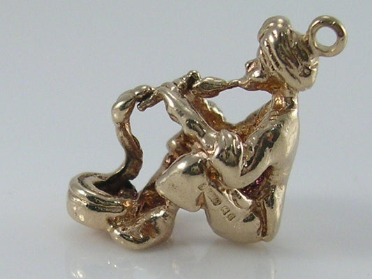 Vintage 3D 9ct Gold Snake Charmer Charm H/MK 1963
