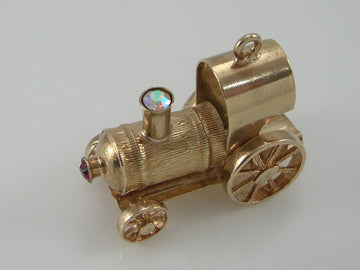 Vintage Large 3D 9ct Gold Movable Steam Train Engine Charm H/MK 1969