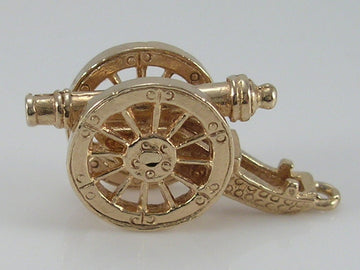 Vintage 3D 9ct Gold Larger Size Movable Ships Cannon Charm  H/MK 1962 FM