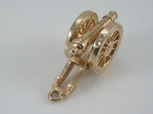 Vintage 3D 9ct Gold Larger Size Movable Ships Cannon Charm  H/MK 1962 FM