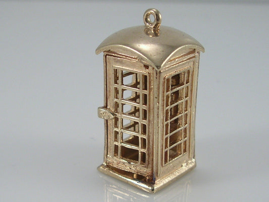 Vintage Large 3D 9ct Gold Telephone Box Charm Pendant H/MK  1971  9.6g