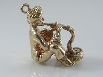 Vintage 3D 9ct Gold Snake Charmer Charm H/MK 1963