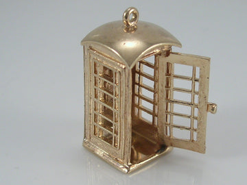 Vintage Large 3D 9ct Gold Telephone Box Charm Pendant H/MK  1971  9.6g