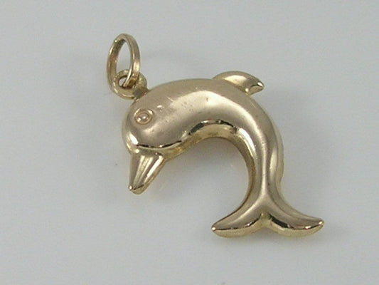 Vintage 3D 9ct Gold Dolphin Charm Pendant