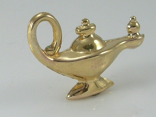 Vintage 3D 9ct Gold Aladdins Lamp Charm H/MK 1970