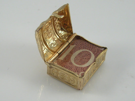 Vintage 3D 9ct Gold Treasure Chest Charm Pendant 10 Shilling Note H/MK 1967