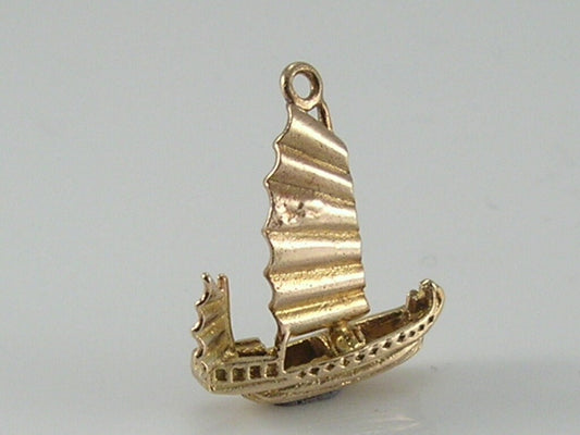 Vintage 3D 9ct Gold Chinese Junk Sailing Boat Charm. H/MK