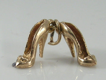 Vintage 3D 9ct Gold Ladies Stiletto Shoes Charm. H/MK 1964