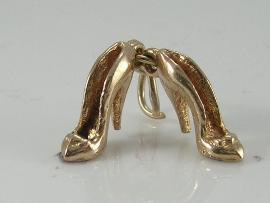 Vintage 3D 9ct Gold Ladies Stiletto Shoes Charm. H/MK 1964