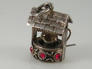 Vintage 3D Sterling Silver & Crystals  Wishing Well Charm. Movable