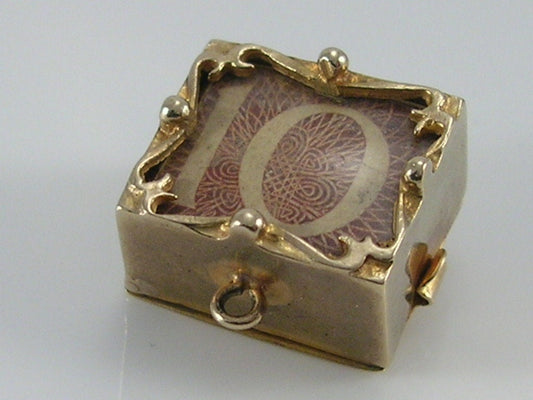 Vintage 3D 9ct Gold 10 Ten Shilling Note Charm. H/MK 1967 Opens