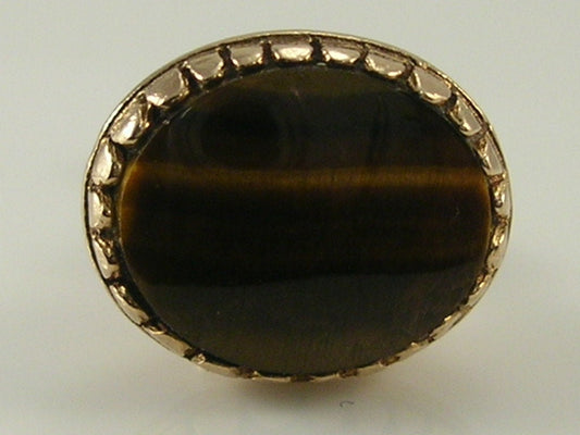 Vintage 3D 9ct Gold Tigers Eye Fob Charm Pendant H/MK 1970