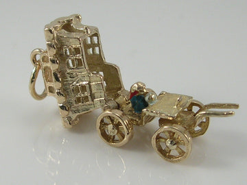 Vintage 3D 9ct Gold Movable Romany Gypsy Caravan Charm  H/MK 1967 GJLd