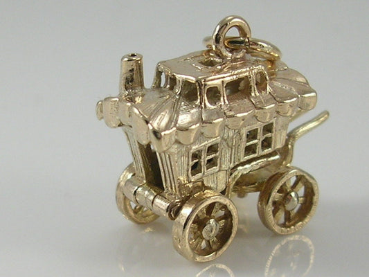 Vintage 3D 9ct Gold Movable Romany Gypsy Caravan Charm  H/MK 1967 GJLd