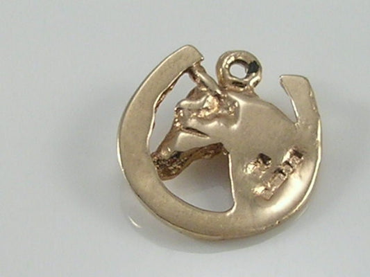 Vintage 3D 9ct Gold Lucky Horseshoe Horse Head Charm   H/MK 1976