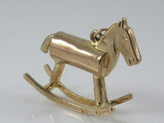 Vintage 3D 9ct Gold Rocking horse Charm Pendant  H/MK 1976