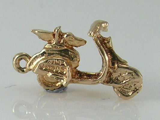 Vintage 3D 9ct Gold Vespa Moped Scooter Charm Pendant H/MK 1963
