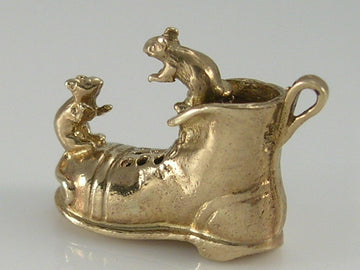 Vintage 3D 9ct Gold Mice in Boot Charm H/MK 1972