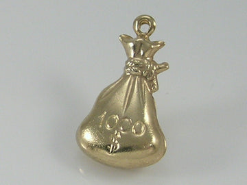 Vintage 3D 9ct Gold 1000 Dollars money Bag Charm