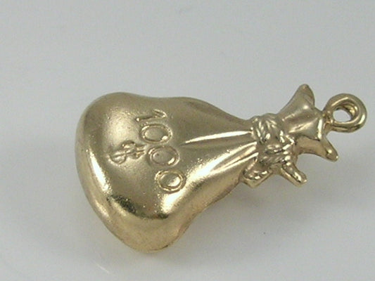 Vintage 3D 9ct Gold 1000 Dollars money Bag Charm
