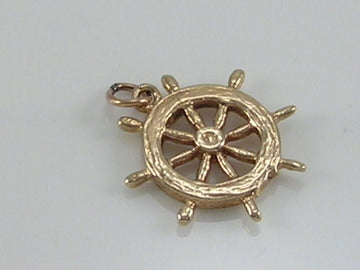 Vintage 3D 9ct Gold Ships Wheel Charm Pendant H/MK 1978