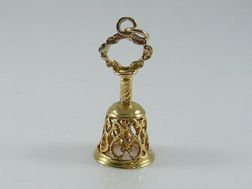 Vintage 3D 9ct Gold Ornate Hand Bell Charm Pendant H/MK