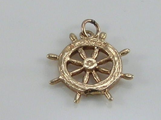 Vintage 3D 9ct Gold Ships Wheel Charm Pendant H/MK 1978