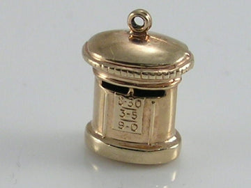 Vintage 3D 9ct Gold Post Box Charm Pendant  H/MK 1963
