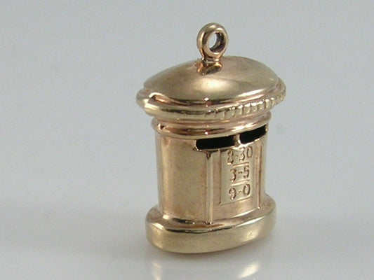 Vintage 3D 9ct Gold Post Box Charm Pendant  H/MK 1963