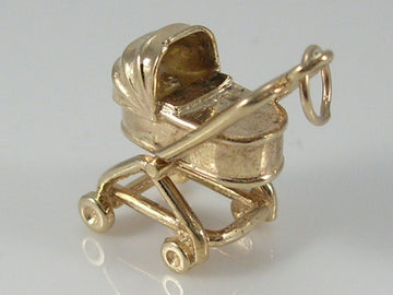Vintage 3D 9ct Baby In Buggy/Pushchair/Pram Charm Pendant H/MK 1994