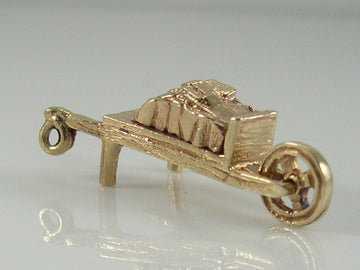 Vintage 3D 9ct Gold Movable Wheel Barrow Charm Pendant H/MK 1966