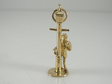 Vintage 3D 9ct Gold Drunk Holding Lamp Post Charm Pendant  H/MK 1963