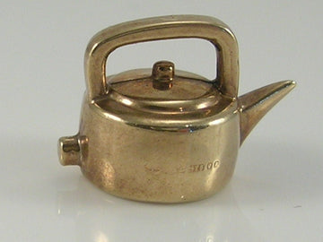 Vintage 3D 9ct Gold Kettle Charm.  H/MK 1970