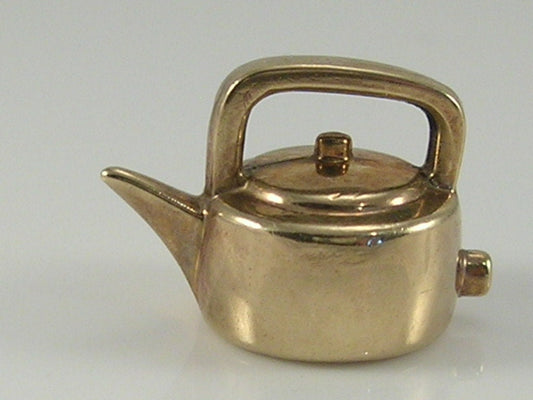Vintage 3D 9ct Gold Kettle Charm.  H/MK 1970