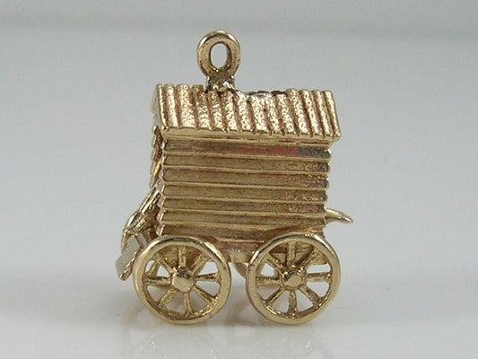 Vintage 3D 9ct Gold Victorian Beach Bathing Machine Beach Hut Charm Pendant H/MK 1971
