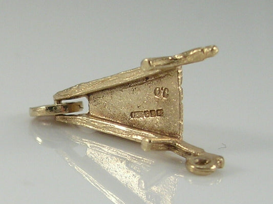 Vintage 3D 9ct Gold Movable Wheel Barrow Charm Pendant H/MK 1966