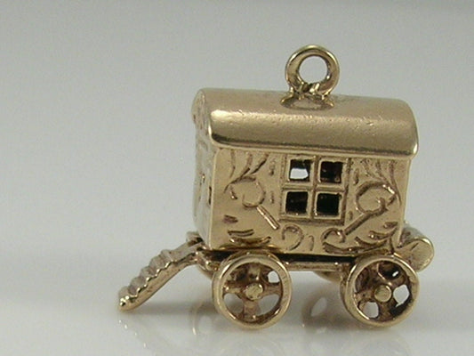 Vintage 3D 9ct Gold Movable Gypsy Caravan Charm Pendant. H/MK 1964  FM