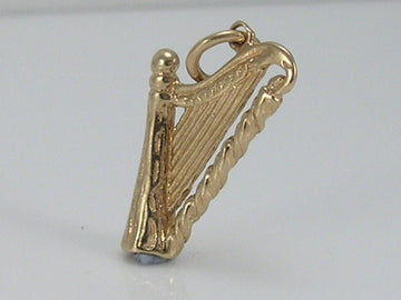 Vintage 3D 9ct Gold Harp Charm Pendant H/MK