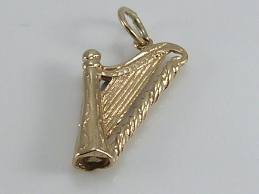 Vintage 3D 9ct Gold Harp Charm Pendant H/MK