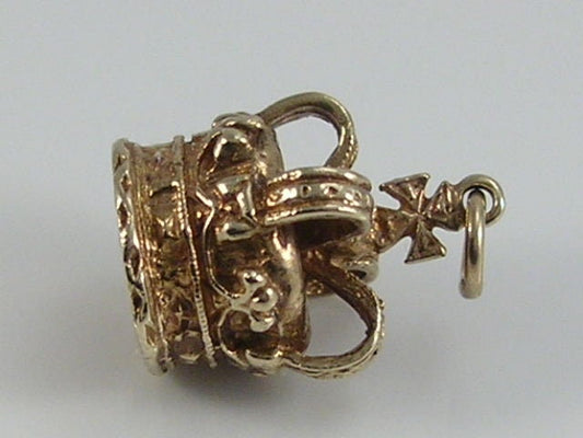 Vintage 3D 9ct Gold Royal Crown Charm Pendant H/MK 1973